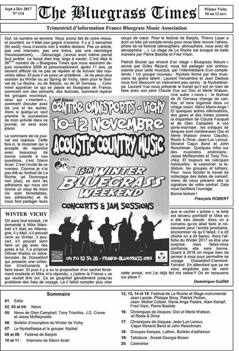 La Une du Bluegrass Times 114, automne 2017.