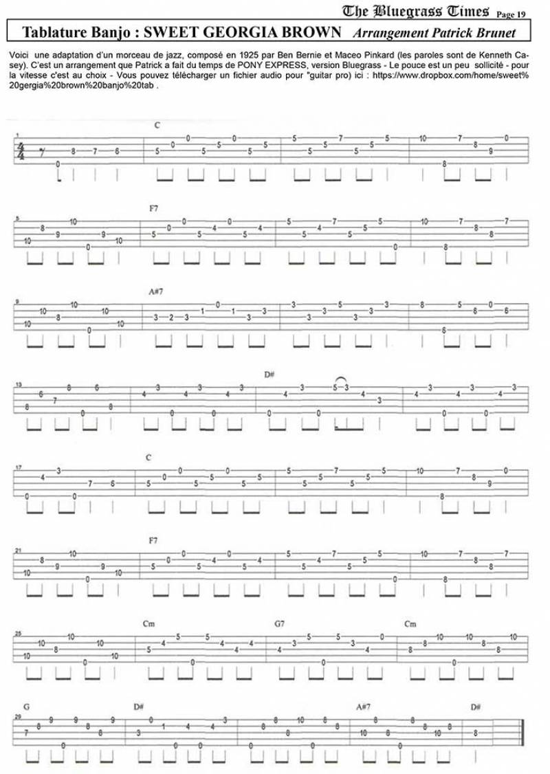 Tablature banjo Sweet Georgia Brown.