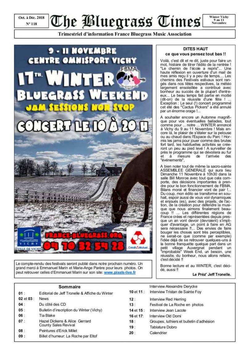 La Une de la revue du bluegrass en France, automne 2018.